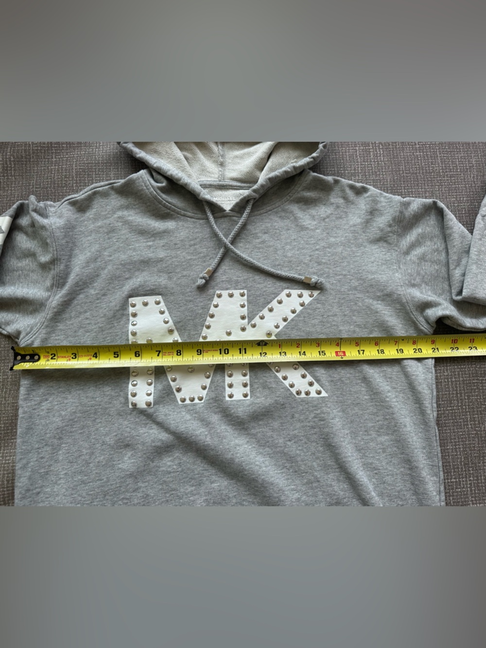 Michael Kors Hoodie Dress Small Gray Cotton Studded MK Logo Hooded Sweatshirt - Picture 10 of 12